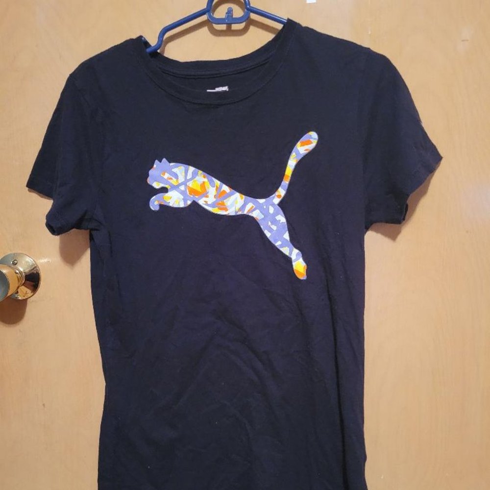 Puma Black Tee with Multi Color Logo- Size- Large
